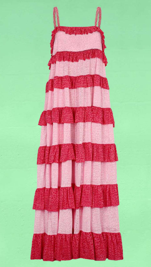 Pitusa Colorblock Tiered Ruffle Dress Light Pink – BOHO BEACH FEST