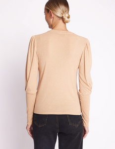 Berenice T-shirt with long, puffed sleeves- Camel