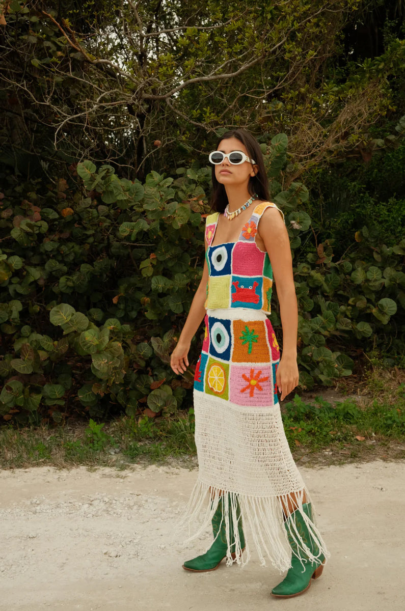white christmas dresses Pitusa Crochet Patchwork Fringed Skirt – BOHO BEACH FEST