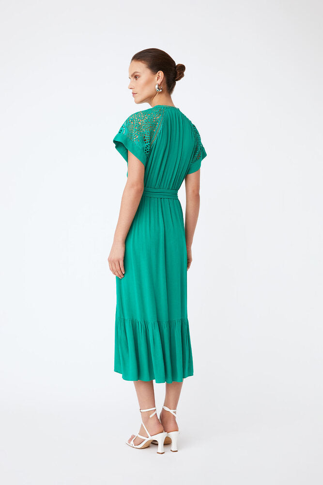 Suncoo Clelya - Long Fluid Dress with Lace Details - Green BOHO BEACH FEST Suncoo Clelya - Long Fluid Dress with Lace Details - Green BOHO BEACH FEST