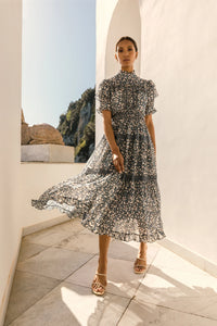 By Malina Iro  Fiore Print Navy Maxi Dress