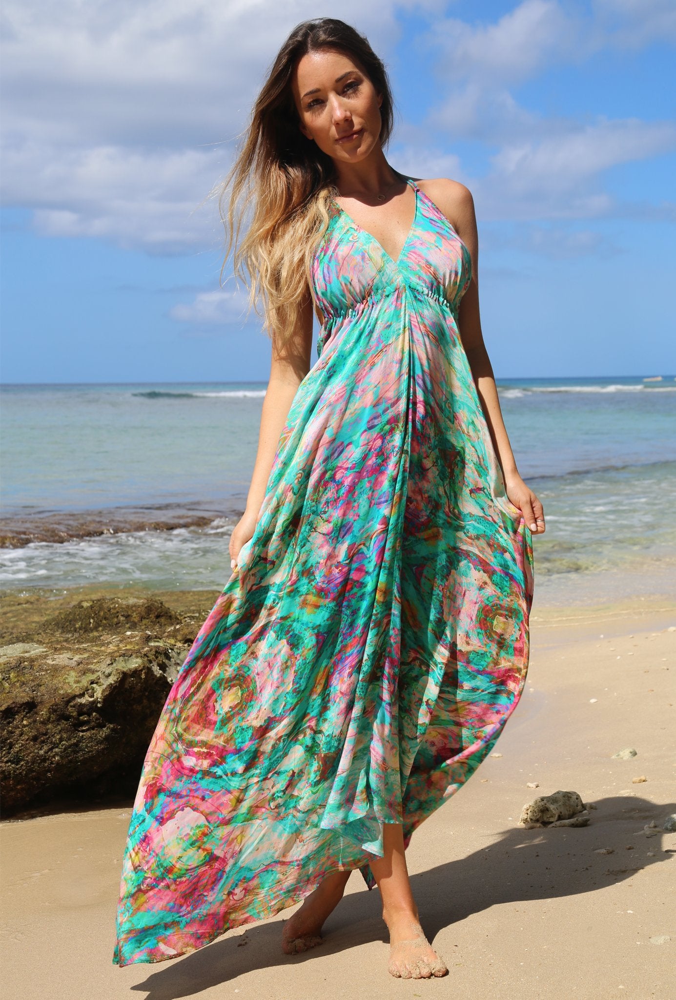 Sophia Alexia Silk Ibiza Maxi Dress - Liquid Rainbow BOHO BEACH FEST Sophia Alexia Silk Ibiza Maxi Dress - Liquid Rainbow BOHO BEACH FEST