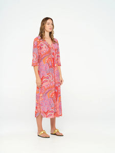 One Season Long Poppy Dress - Brazil print in Coral