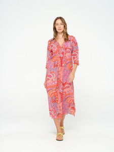 One Season Long Poppy Dress - Brazil print in Coral