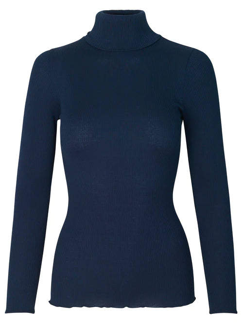 Rosemunde Turtleneck Silk Blouse in Navy (Style 4514)