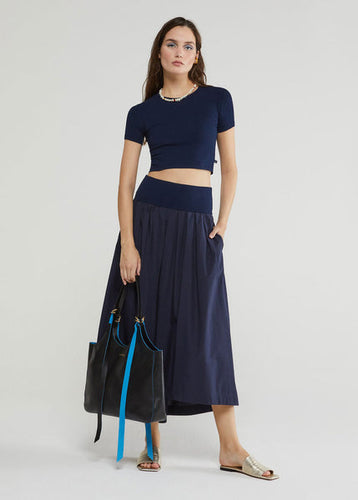 Ottod 'Ame Poplin Long Skirt - Navy Blue
