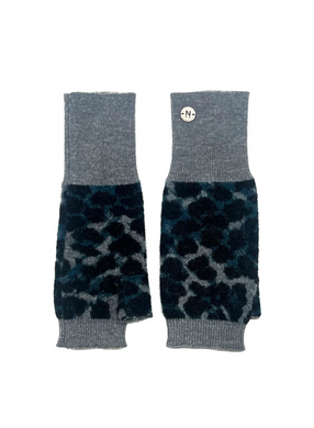 Nooki - Darcy Leopard Fingerless Gloves - Blue Mix