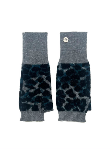 Nooki - Darcy Leopard Fingerless Gloves - Blue Mix