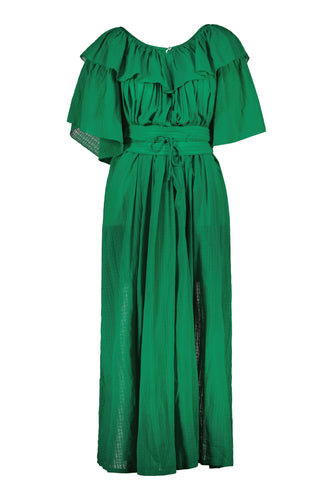 Leon & Harper Raeya Plain + Green Short Sleeve Long Dress