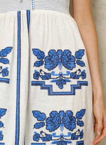 M.A.B.E Carmi Emb dress - Ecru/Blue