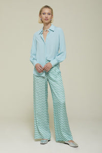 Ottod'Ame - Geo Green Viscose Palazzo Pants