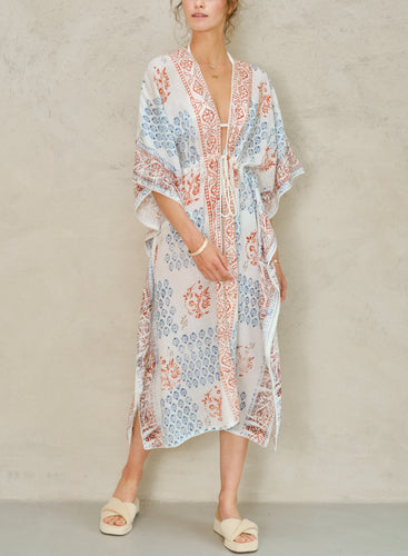 M.A.B.E Dory Print Cover Up - Blue/Rust