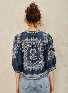 M.A.B.E Eden Print Jacket - Indigo
