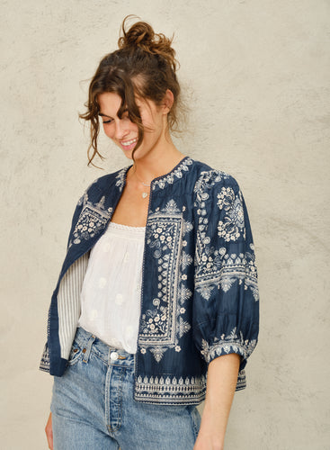 M.A.B.E Eden Print Jacket - Indigo