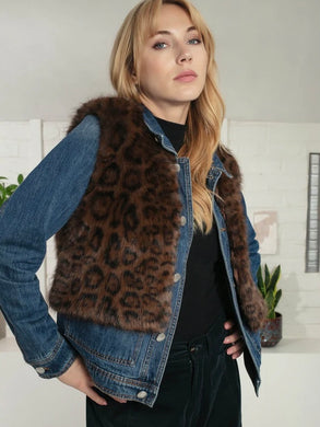 Edelweiss Faux Fur Gilet - Chocolate leopard