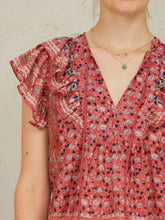 M.A.B.E - Darla Print Frill Short Sleeve Top - Rose/Multi