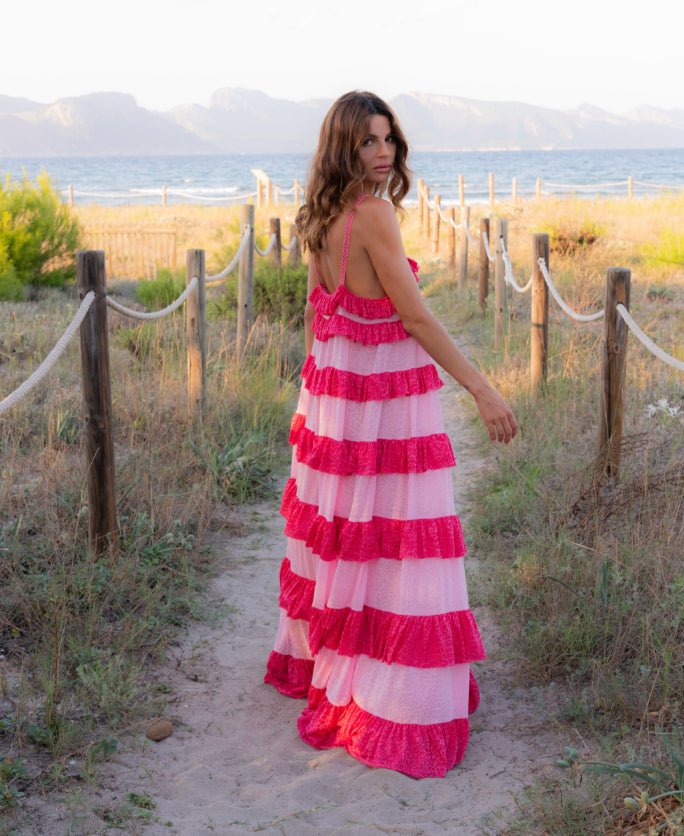 Pitusa Colorblock Tiered Ruffle Dress