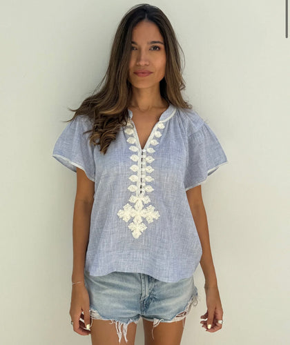 Rose & Rose Upminster Top - Blue -White
