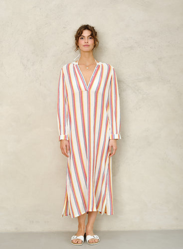 M.A.B.E Kori Stripe Kaftan - Ecru/Multi