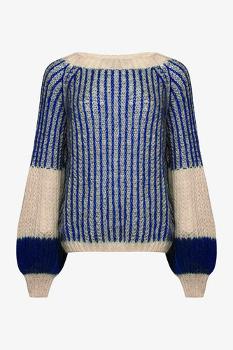Noella - Liana Knit Sweater Cream/Cobalt Blue