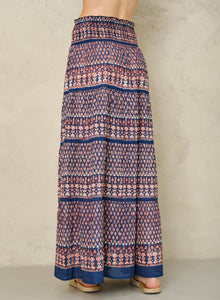 M.A.B.E Mari Print Maxi Skirt. - Indigo