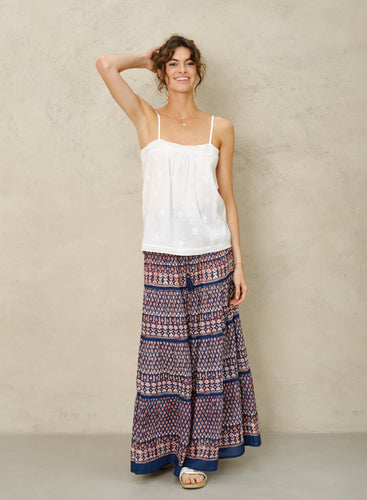 M.A.B.E Mari Print Maxi Skirt. - Indigo