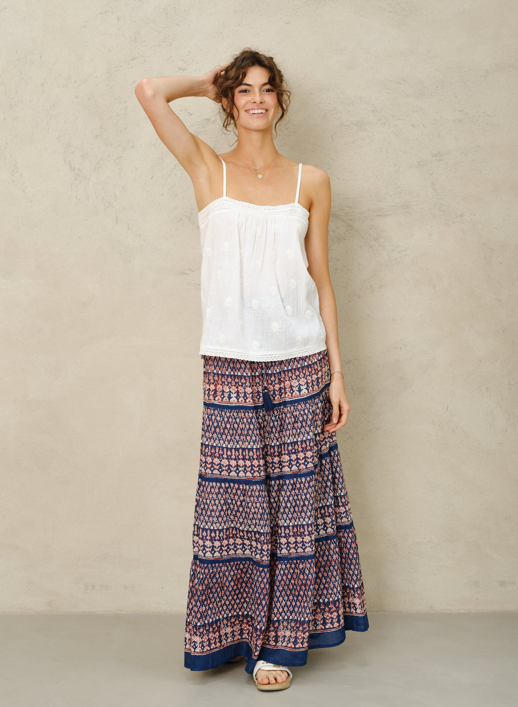M.A.B.E Mari Print Maxi Skirt. - Indigo