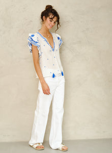 M.A.B.E Mina Emb Top - Ivory/Blue
