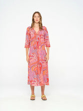 One Season Long Poppy Dress - Brazil print in Coral