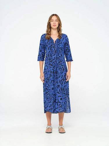 One Season Long Poppy Dress - Cocos Print in Royal