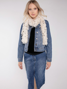 Nooki Harlow Sequin And Faux Fur Scarf-Cream