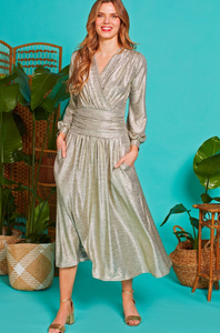 Onjenu Sharon Midi Dress in Metallic Gold