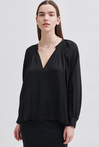 Second Female Drape Tunic Blouse in Black