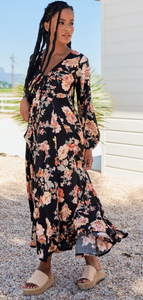 Jaase Winter Rose Black Print Anita Maxi Dress