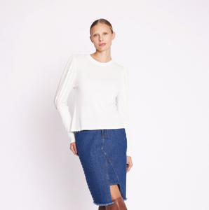 Berenice T-shirt with long puffed sleeves- White