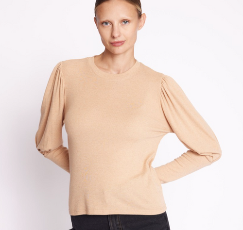 Berenice T-shirt with long, puffed sleeves- Camel