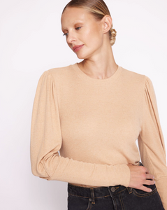 Berenice T-shirt with long, puffed sleeves- Camel