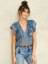 M.A.B.E Viti Print Frill Top - Blue