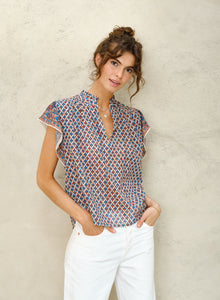 M.A.B.E Viti Print Top - Orange/Turq