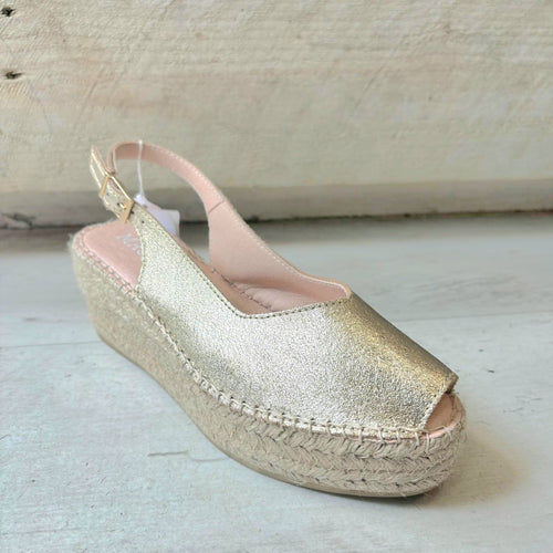 Macarena Peep Wedge Espadrille - Gold