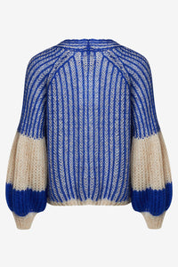 Noella - Liana Knit Cardigan - Cream/Cobalt Blue