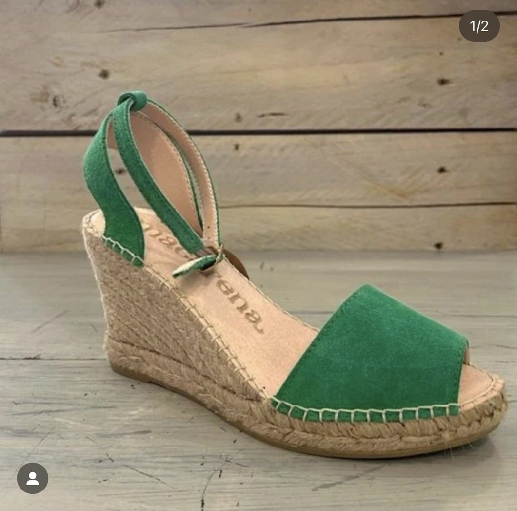 Macarena Carla Wedge - Green Suede