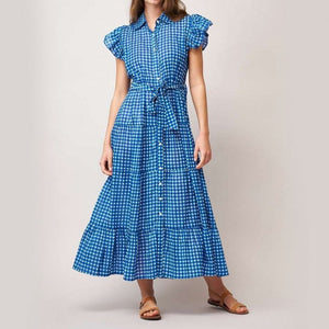 Dreams - Long Beach Dress - Blue Checks