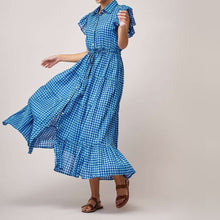 Dreams - Long Beach Dress - Blue Checks