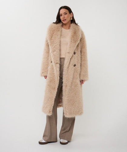 EsQualo - Long Hairy Coat - Sand