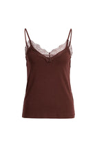 YAYA - Jersey Singlet V-Neck with Lace - Delicioso Brown