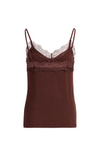 YAYA - Jersey Singlet V-Neck with Lace - Delicioso Brown