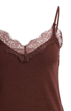 YAYA - Jersey Singlet V-Neck with Lace - Delicioso Brown