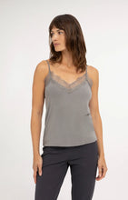 YAYA - Jersey Singlet V-Neck with Lace - Grey