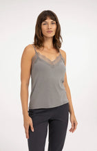 YAYA - Jersey Singlet V-Neck with Lace - Grey